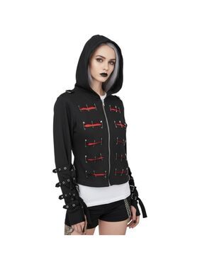 Sexy Dynamite London SDL Safety Pin Hoodie Y2K Goth Punk Black Juniors L Women S